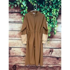 Selvim Full Zip Midi Dress Duster Jacket Colorblock Sleeves Cinched Waist Large
